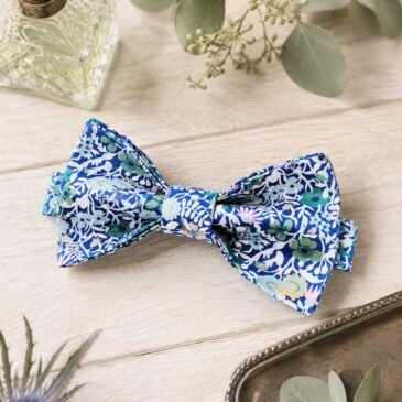 Noeud papillon pour homme Liberty Fitzgerald hortensia, bleu, mariage, made in France, fabriqué en Occitanie
