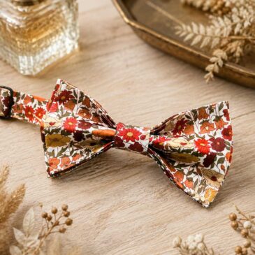 Noeud papillon pour homme Liberty Poppy Forest Noisette, brun orange terracotta, mariage, made in France, fabriqué en Occitanie