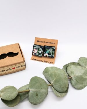 Boutons de manchettes carrés cuivre en Liberty Brighton Blossom bleu  vert