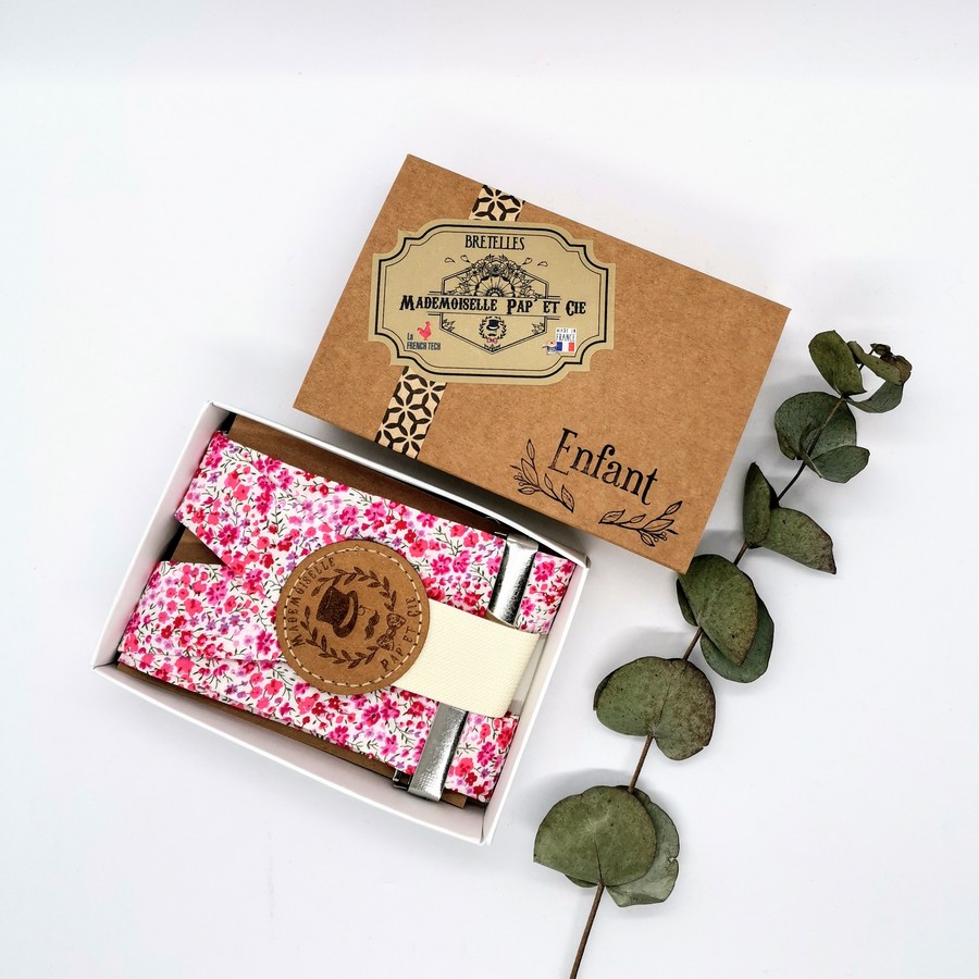 Mademoiselle Pap’ et Cie mariage Made in France bretelles enfant Liberty Phoebe rose