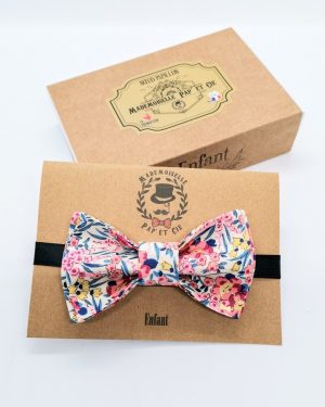Noeud papillon enfant en Liberty Swirling Petal Corail