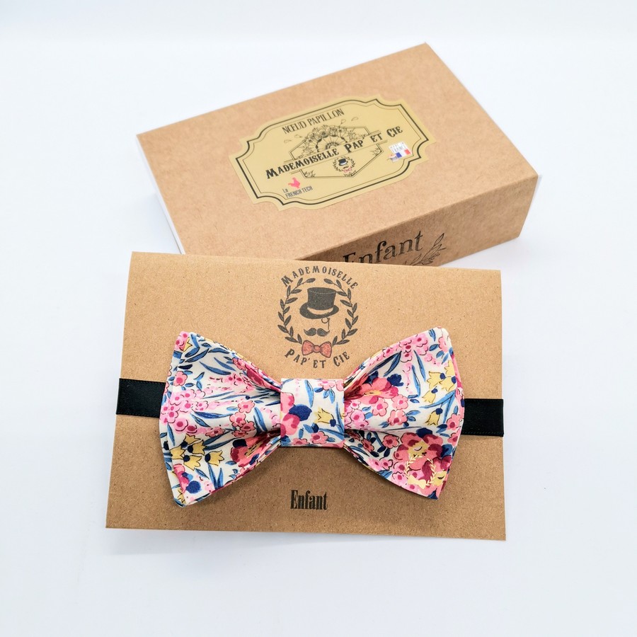 Mademoiselle Pap’ et Cie mariage Made in France noeud papillon enfant Liberty Swirling Petal corail