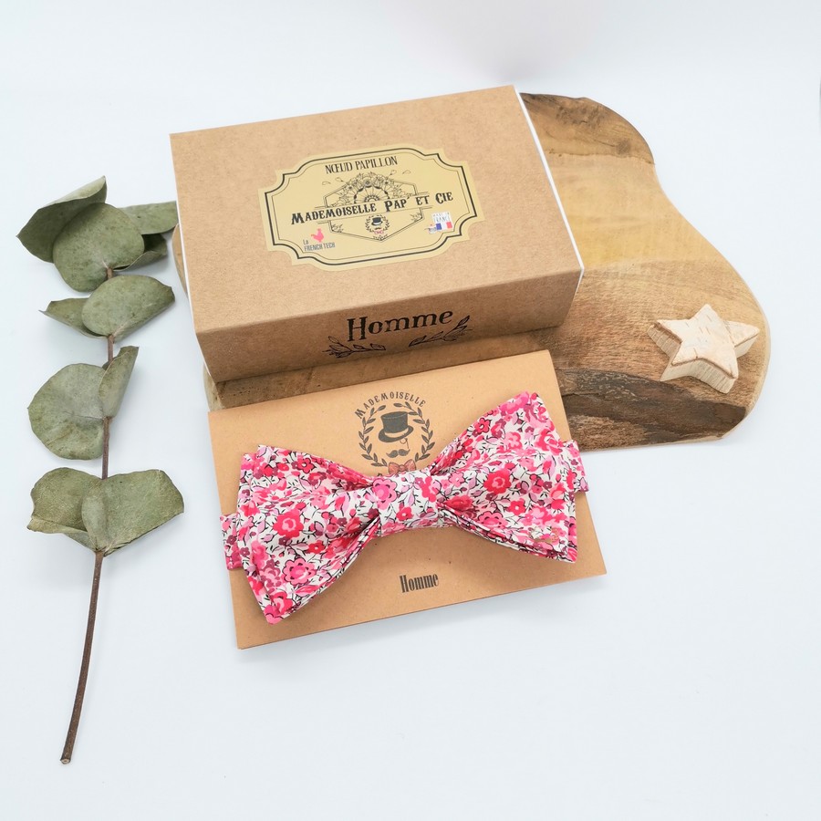 Nœud Papillon Homme Express – Rose Floral Liberty – Tissu Coton – Neuf