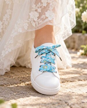 lacets baskets, converses, sneakers, docs mariage made in france en liberty of london betsy mint, bleu turquoise