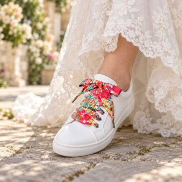 lacets baskets, converses, sneakers, docs mariage made in france en liberty of london margaret annie pink, rouge et vert