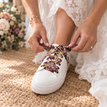 lacets baskets, converses, sneakers, docs mariage made in france en liberty of london margaret annie purple, violet et vert