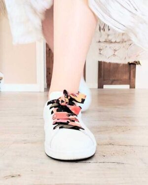 lacets baskets, converses, sneakers, docs mariage made in france en liberty of london pavillion spot cedre, noir, rose et pois or