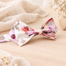 Noeud papillon et bretelles pour homme Liberty madeleine rose antique et fluo,mariage, made in France, fabriqué en Occitanie