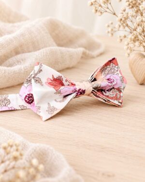 Noeud papillon et bretelles pour homme Liberty madeleine rose antique et fluo,mariage, made in France, fabriqué en Occitanie