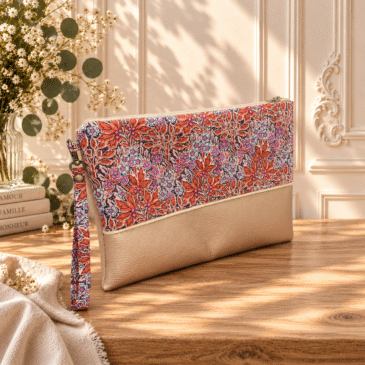 pochette à main mariée, demoiselle d'honneur, invité mariage Liberty aubrey forest grenat vintage, mariage, made in France, fabriqué en Occitanie