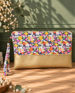 pochette à main mariée, demoiselle d'honneur, invité mariage Liberty libby orange, mariage, made in France, fabriqué en Occitanie