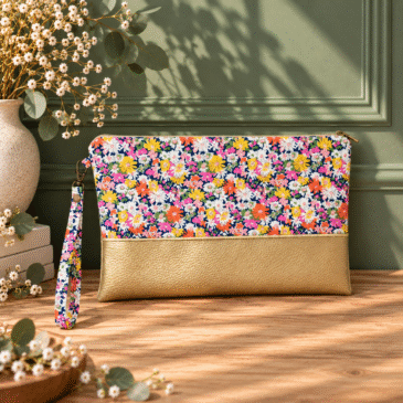 pochette à main mariée, demoiselle d'honneur, invité mariage Liberty libby orange, mariage, made in France, fabriqué en Occitanie