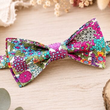 Noeud papillon pour homme Liberty Ciara pink, rose, violet et turquoise, mariage, made in France, fabriqué en Occitanie