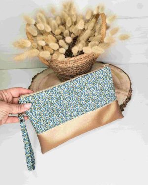 Pochette à main en Liberty Pepper Bleu Vert