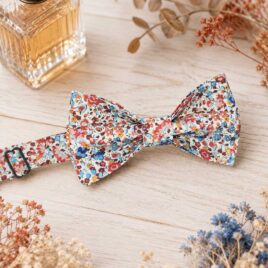Noeud papillon pour homme Liberty emma and georgina chesnut, terracotta bleu, mariage, made in France, fabriqué en Occitanie
