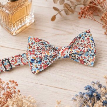 Noeud papillon pour homme Liberty emma and georgina chesnut, terracotta bleu, mariage, made in France, fabriqué en Occitanie