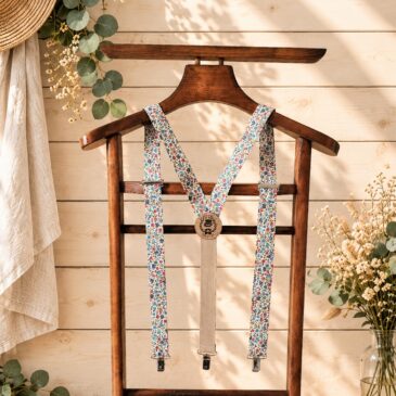 bretelles pour homme Liberty hannah rose et vert, mariage, made in France, fabriqué en Occitanie