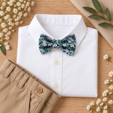 noeud papillon enfant mariage baptême, anniversaire, communion en liberty brighton and blossom bleu et vert