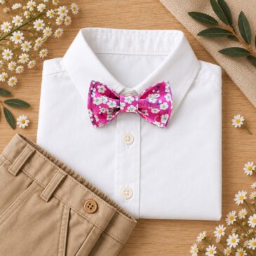 noeud papillon enfant mariage baptême, anniversaire, communion en liberty mitsi hibiscus, rouge framboise