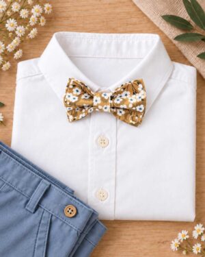 noeud papillon enfant mariage baptême, anniversaire, communion en liberty mitsi moutarde jaune