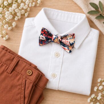 noeud papillon enfant mariage baptême, anniversaire, communion en liberty thorpe rouille terracotta et marine