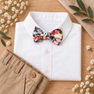 noeud papillon enfant mariage baptême, anniversaire, communion en liberty thorpe tutti frutti orange et vert