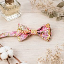 Noeud papillon pour homme Liberty Margaret Annie Hibiscus, rose vert et or, mariage, made in France, fabriqué en Occitanie