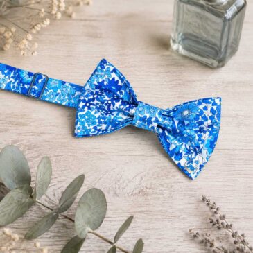 Noeud papillon pour homme Liberty Margaret Annie Lazuli, bleu et turquoise, mariage, made in France, fabriqué en Occitanie