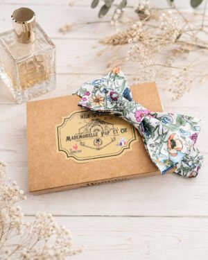 Noeud papillon pour homme Liberty Rachel Sweet Garden, rose et vert sauge, mariage, made in France, fabriqué en Occitanie