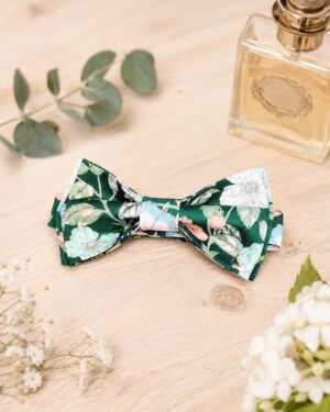 Noeud papillon pour homme Liberty Wild Petal Vert Emeraude, mariage, made in France, fabriqué en Occitanie