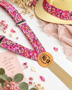 Bretelles pour homme Liberty arrietty violet et rose, mariage, made in France, fabriqué en Occitanie