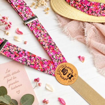 Bretelles pour homme Liberty arrietty violet et rose, mariage, made in France, fabriqué en Occitanie