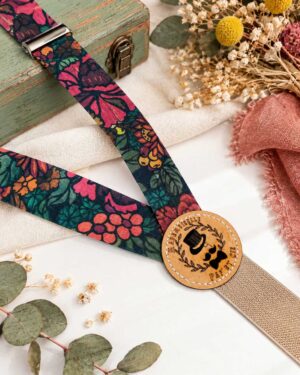 Bretelles pour homme Liberty heritage garden automne, brun corail et vert, mariage, made in France, fabriqué en Occitanie