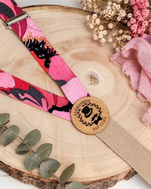 Bretelles pour homme Liberty peony parade rose et noir, mariage, made in France, fabriqué en Occitanie