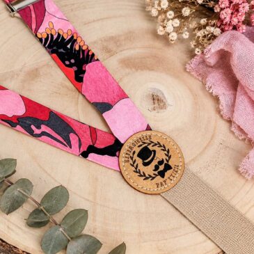 Bretelles pour homme Liberty peony parade rose et noir, mariage, made in France, fabriqué en Occitanie