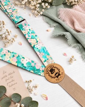 Bretelles pour homme Liberty hollylock, bleu turquoise, jaune et rose, mariage, made in France, fabriqué en Occitanie