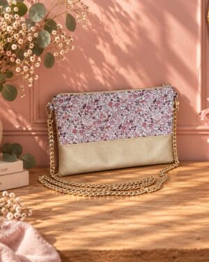 pochette à main mariée, demoiselle d'honneur, invité mariage Liberty ava spring rose, mariage, made in France, fabriqué en Occitanie