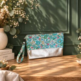 pochette à main mariée, demoiselle d'honneur, invité mariage Liberty betsy wimbledon, rouge et vert mariage, made in France, fabriqué en Occitanie