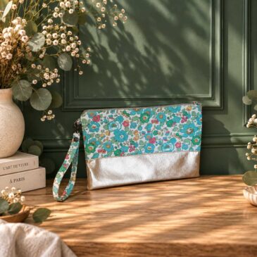 pochette à main mariée, demoiselle d'honneur, invité mariage Liberty betsy wimbledon, rouge et vert mariage, made in France, fabriqué en Occitanie