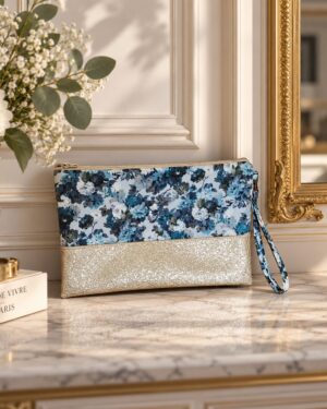 pochette à main mariée, demoiselle d'honneur, invité mariage Liberty chatsworth spring mariage, made in France, fabriqué en Occitanie