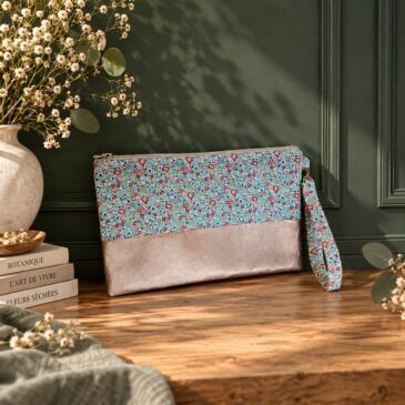 pochette à main mariée, demoiselle d'honneur, invité mariage Liberty eloise mint mariage, made in France, fabriqué en Occitanie