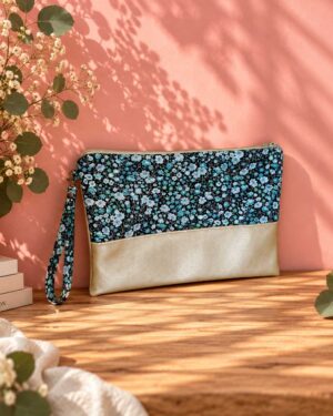 pochette à main mariée, demoiselle d'honneur, invité mariage Liberty phoebe and jo, bleu et marine mariage, made in France, fabriqué en Occitanie