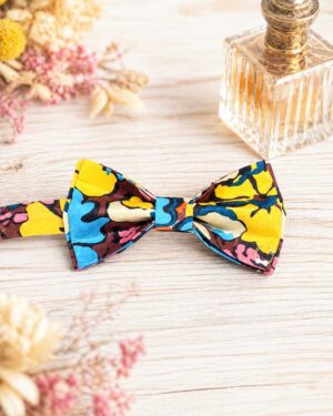 Noeud papillon pour homme Liberty alison lewis chocolate, brun jaune, mariage, made in France, fabriqué en Occitanie