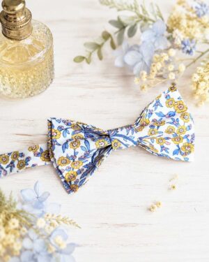 Noeud papillon pour homme Liberty empress jonquils, jaune, vintage, mariage, made in France, fabriqué en Occitanie