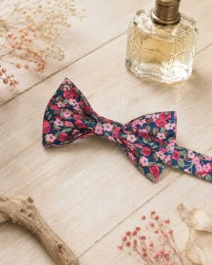 Noeud papillon pour homme Liberty nectar rasberry, rose noir, mariage, made in France, fabriqué en Occitanie