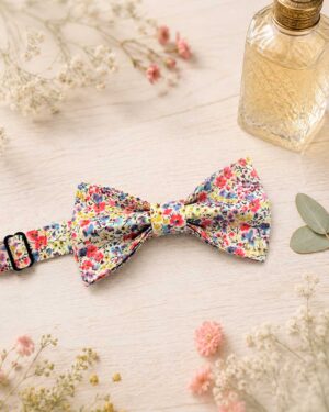 Noeud papillon pour homme Liberty phoebe sweetie, jaune corail, mariage, made in France, fabriqué en Occitanie