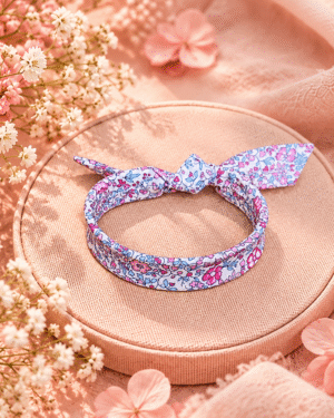 Mademoisellle Pap' et Cie Mariage, bijoux, bracelet femme, mariée, demoiselles d'honneur, invités, bracelet jonc fin à nouer en Liberty of London katie and millie pink rose