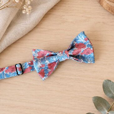 Noeud papillon pour homme Liberty clementina red, rouge et bleu, mariage, made in France, fabriqué en Occitanie