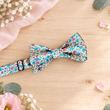 Noeud papillon pour homme Liberty hannah rose, vert, mariage, made in France, fabriqué en Occitanie