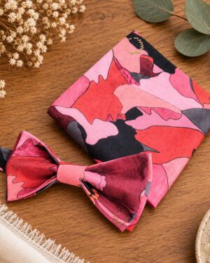 pochette costume homme mariage cérémonie, made in France en Liberty of London peony parade corail, rouge framboise, rose